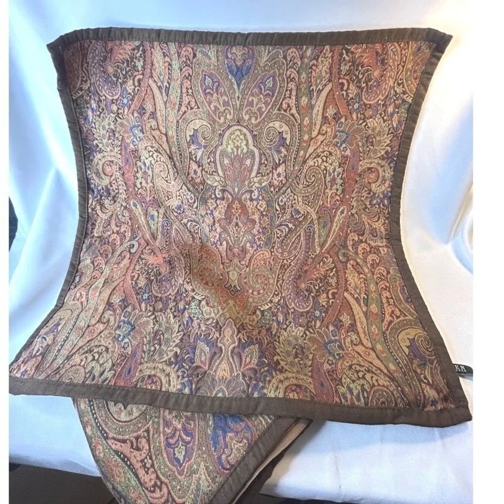 Ralph Lauren Paisley Tapestry Pillow Covers Set of 2 Brown Trim 26x26